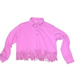 Women’s Pink Large‎ Mainstrip Cropped Fringe Sweatshirt